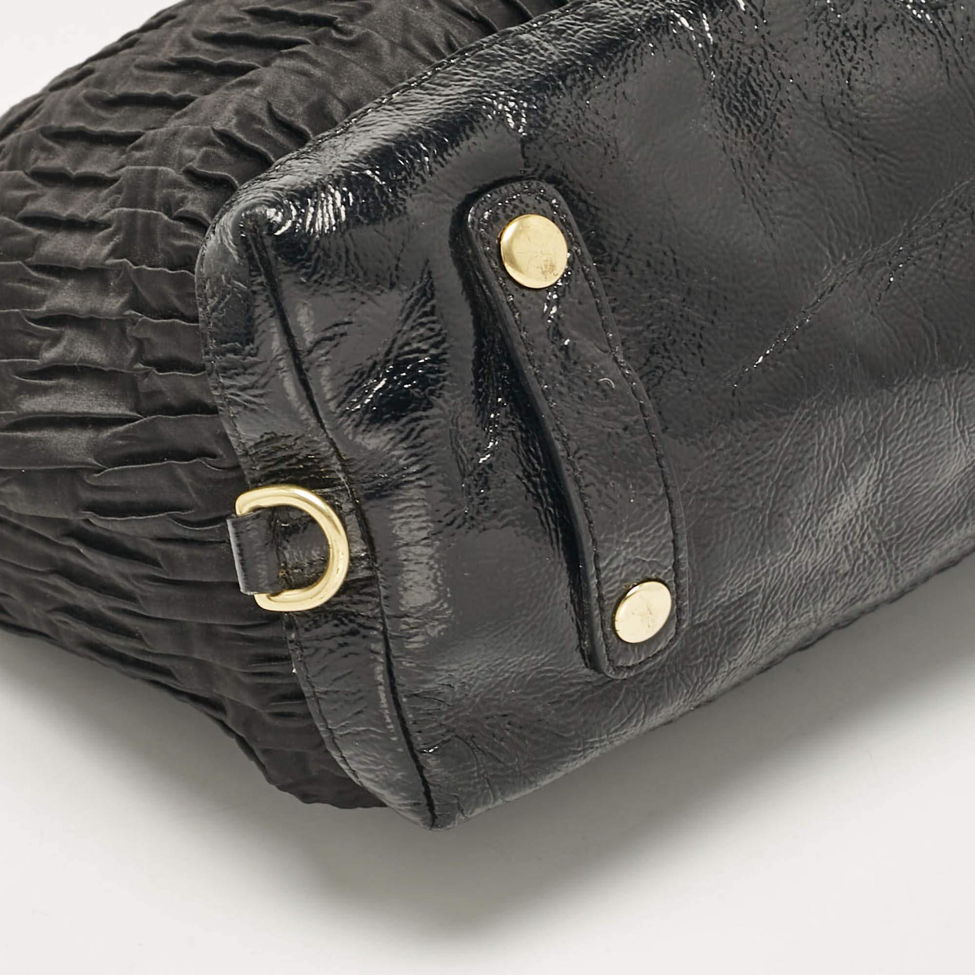 Coach Black Satin and Patent Leather Ashley Tote For Sale 5