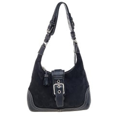 Coach Black Signature Canvas And Leather Buckle Hobo