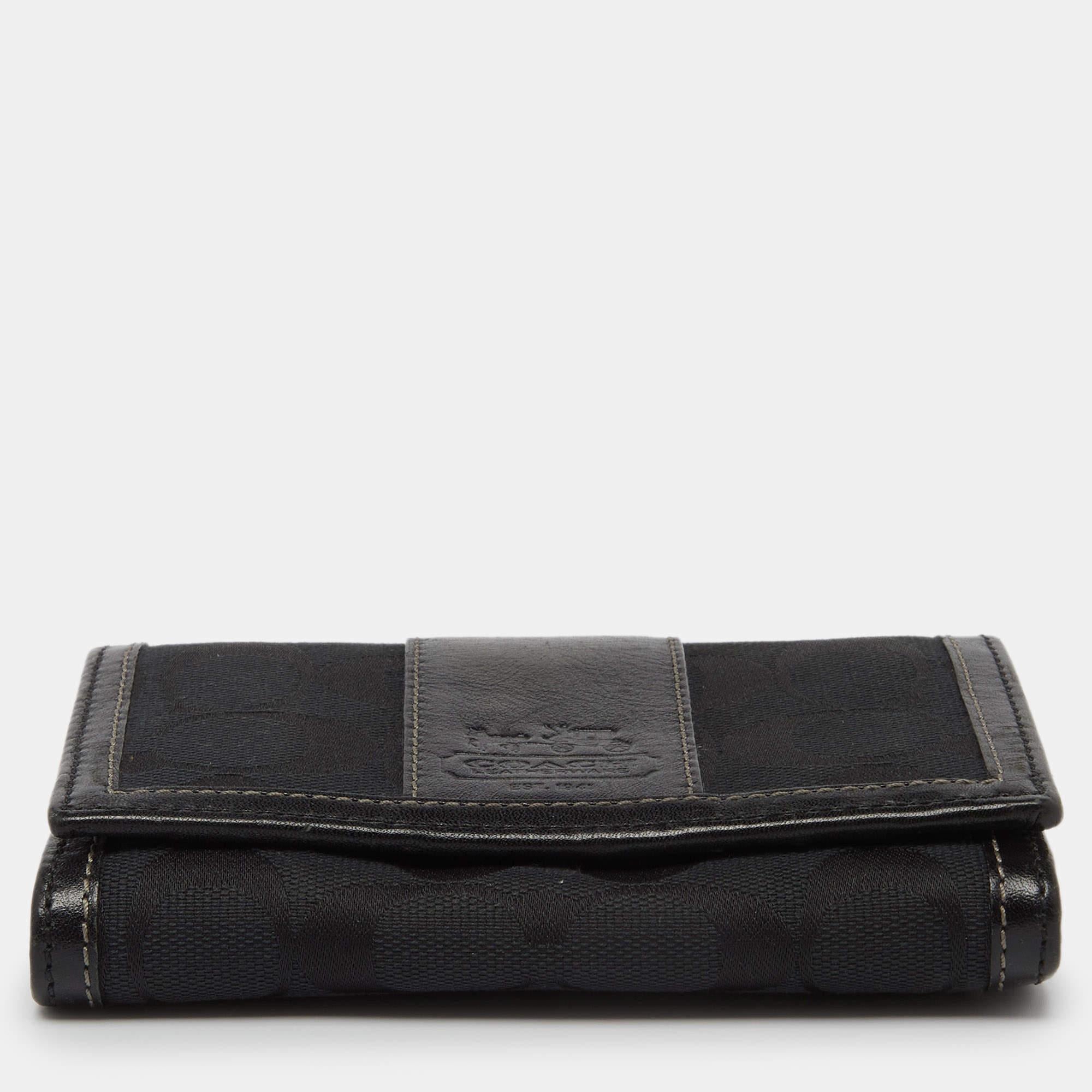 Coach Black Signature Canvas and Leather Continental Wallet For Sale 2
