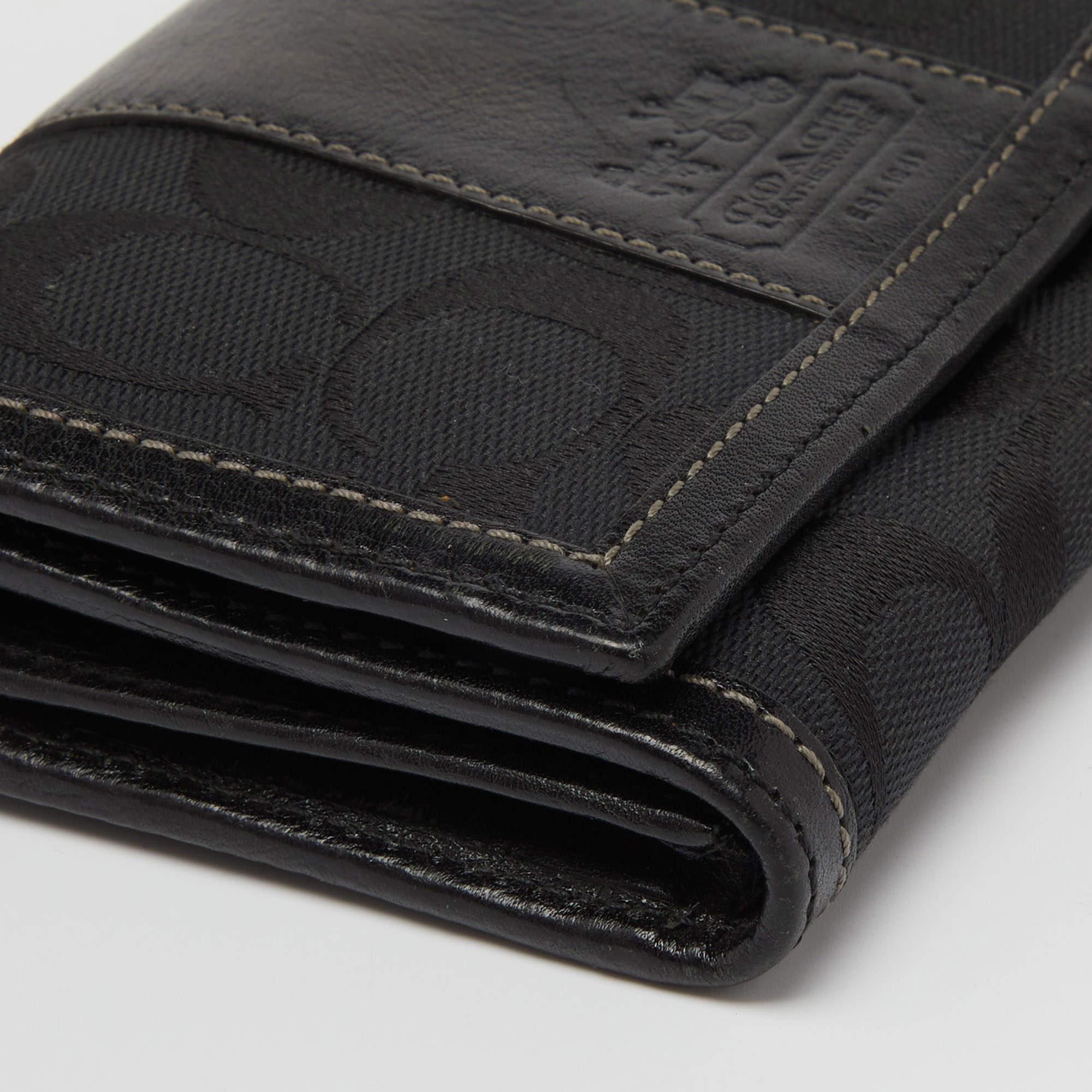Coach Black Signature Canvas and Leather Continental Wallet For Sale 4