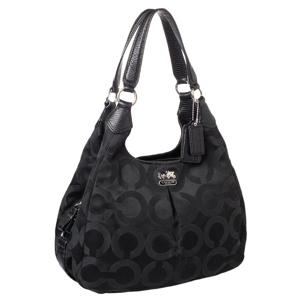 Coach Black Signature Canvas and Leather Madison Hobo For Sale 2