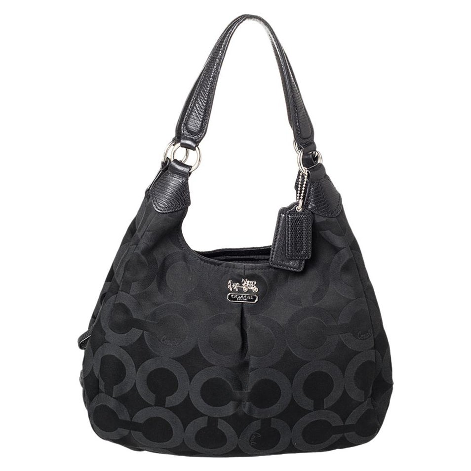 Coach - Sac Hobo Madison Signature en toile et cuir noir