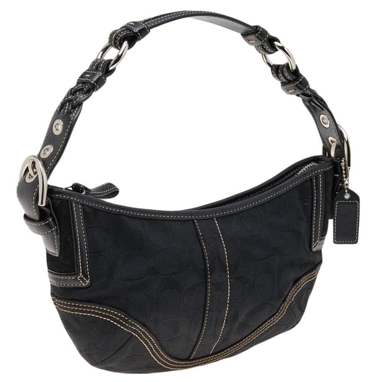 Coach Black Signature Canvas and Leather Soho Hobo For Sale at