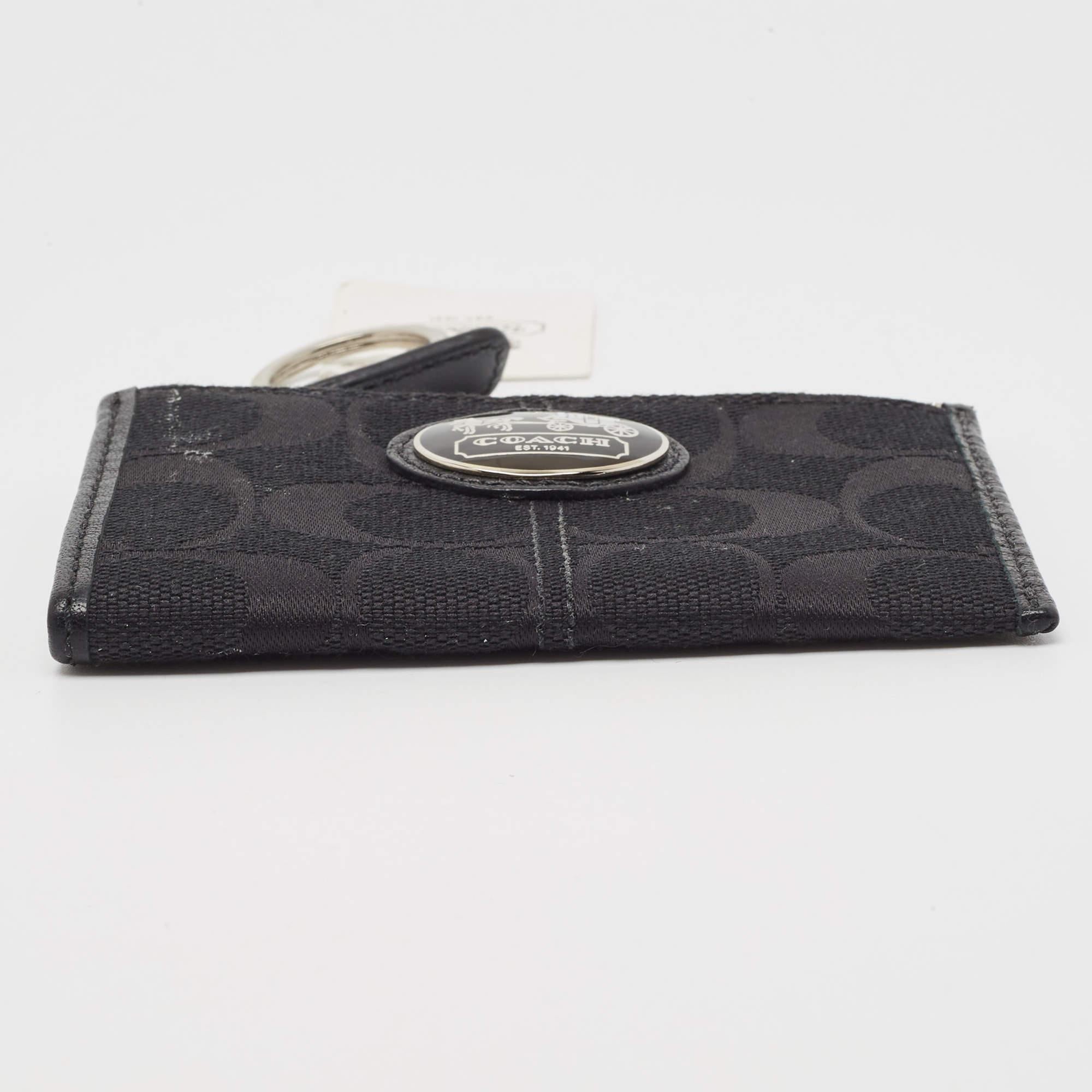 Coach Black Signature Canvas Zip Skinny ID Case For Sale 2