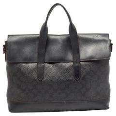 Coach Black Signature Coated Canvas and Leather Hamilton Portfolio Briefcase