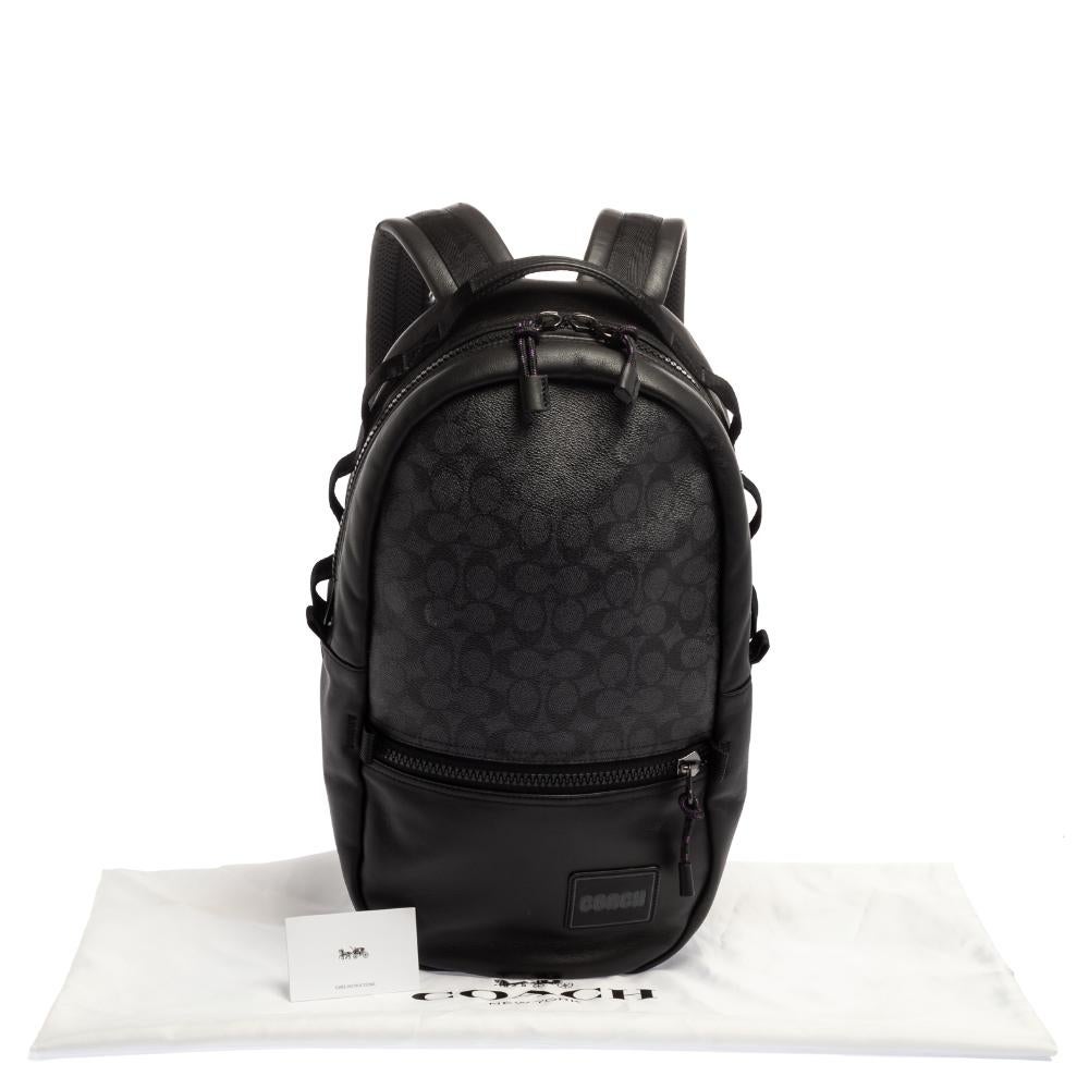 Coach Black Signature Coated Canvas and Leather Pacer Coach Patch Backpack 11