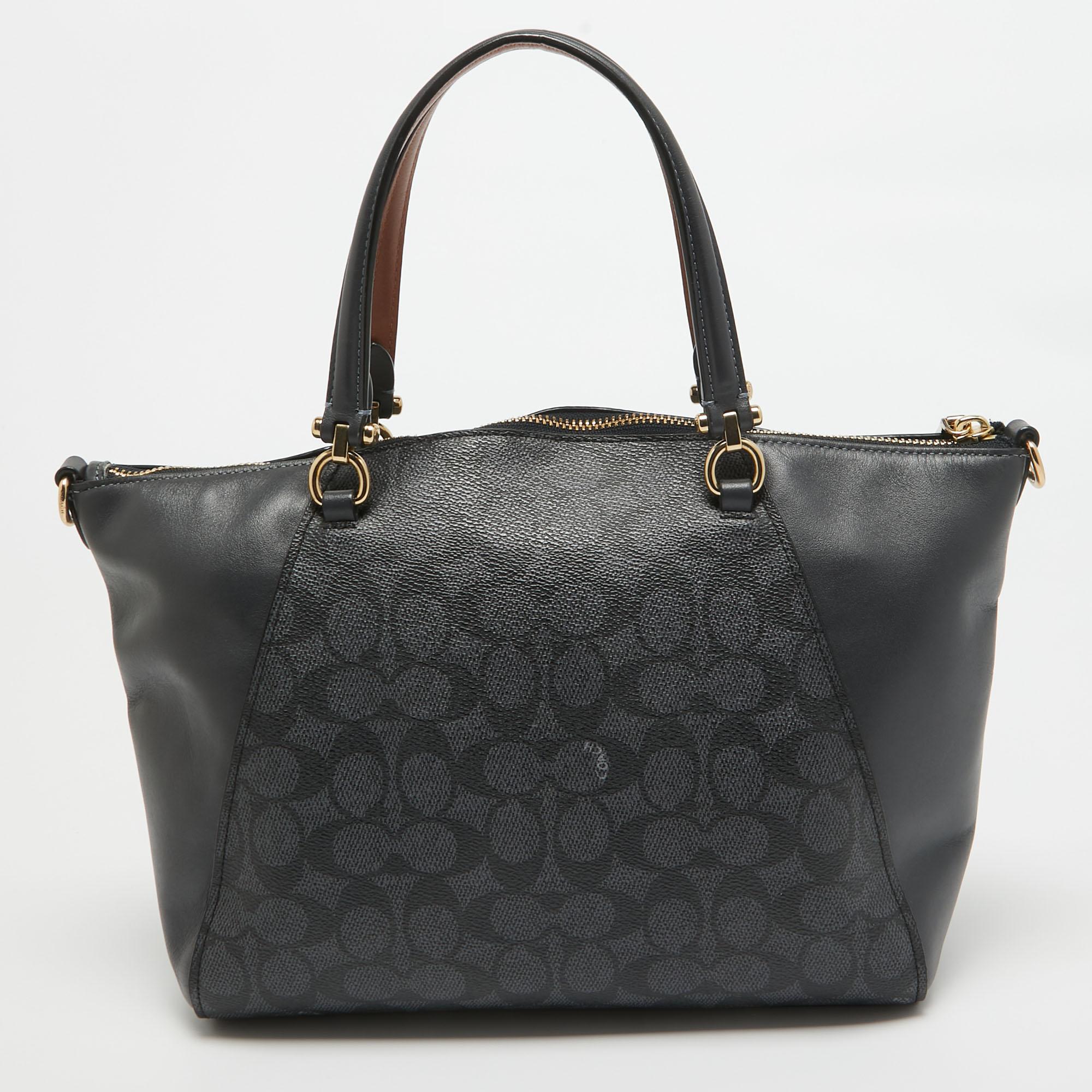 Women's Coach Black Signature Coated Canvas and Leather Prairie Satchel