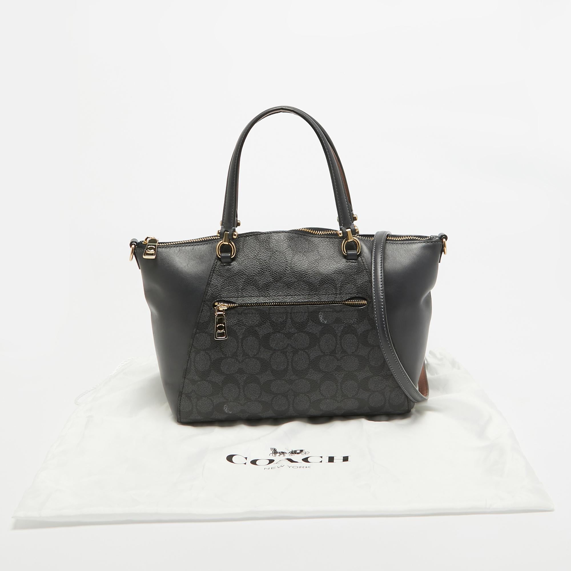 Coach Black Signature Coated Canvas and Leather Prairie Satchel 5