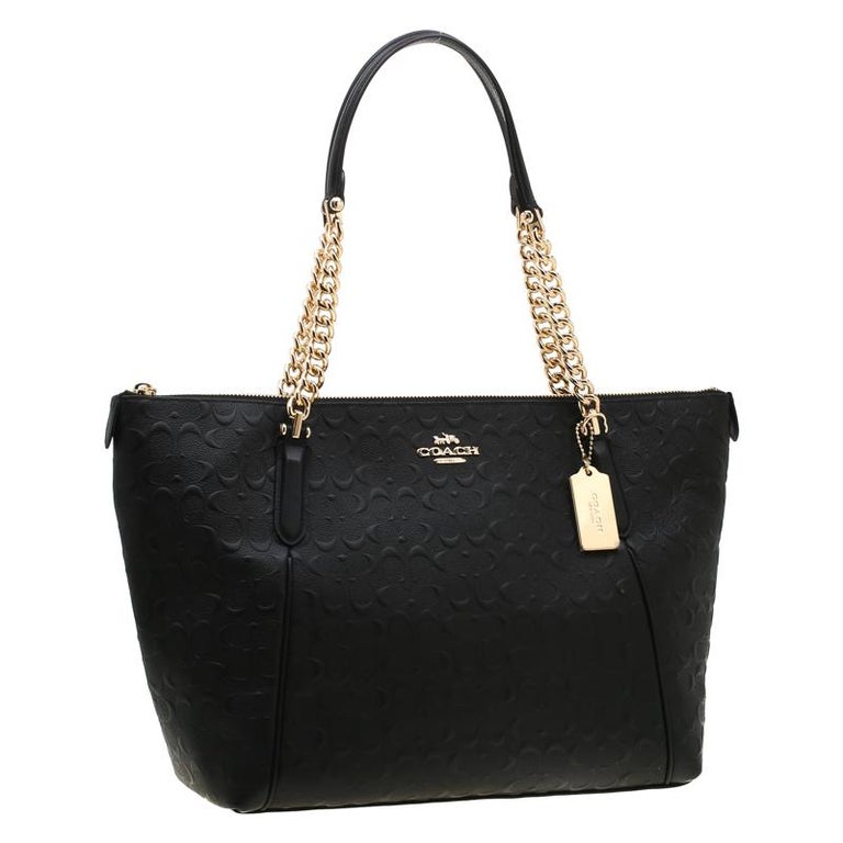 Coach Black Signature Embossed Leather Ava Zip Chain Tote For Sale at  1stDibs | coach black embossed bag, coach black bag with gold chain, coach  embossed leather bag