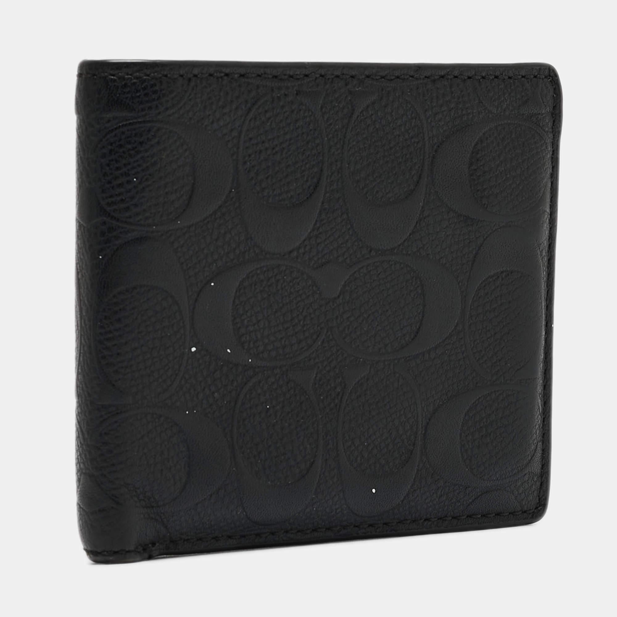 Coach Black Signature Embossed Leather Bifold Wallet For Sale 1