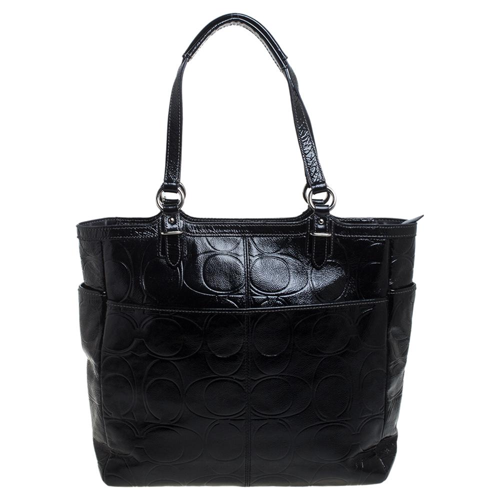 Coach embossed cheap patent leather tote