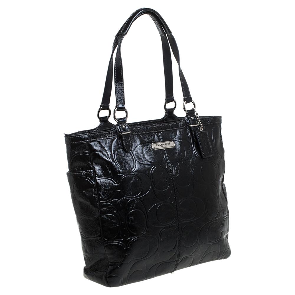 Coach Black Signature Embossed Patent Leather Gallery Tote at 1stDibs