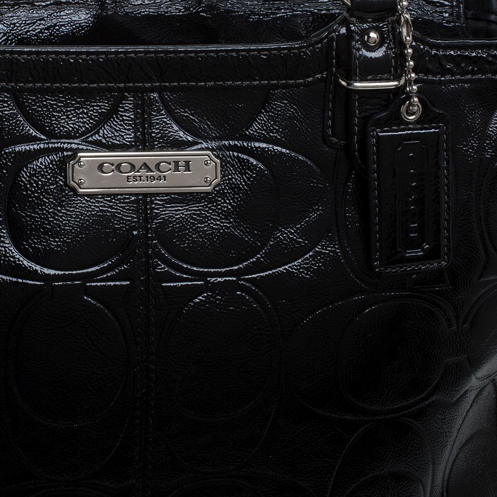 Coach Black Signature Embossed Patent Leather Gallery Tote 2