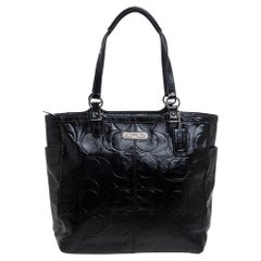 Coach Black Signature Embossed Patent Leather Gallery Tote