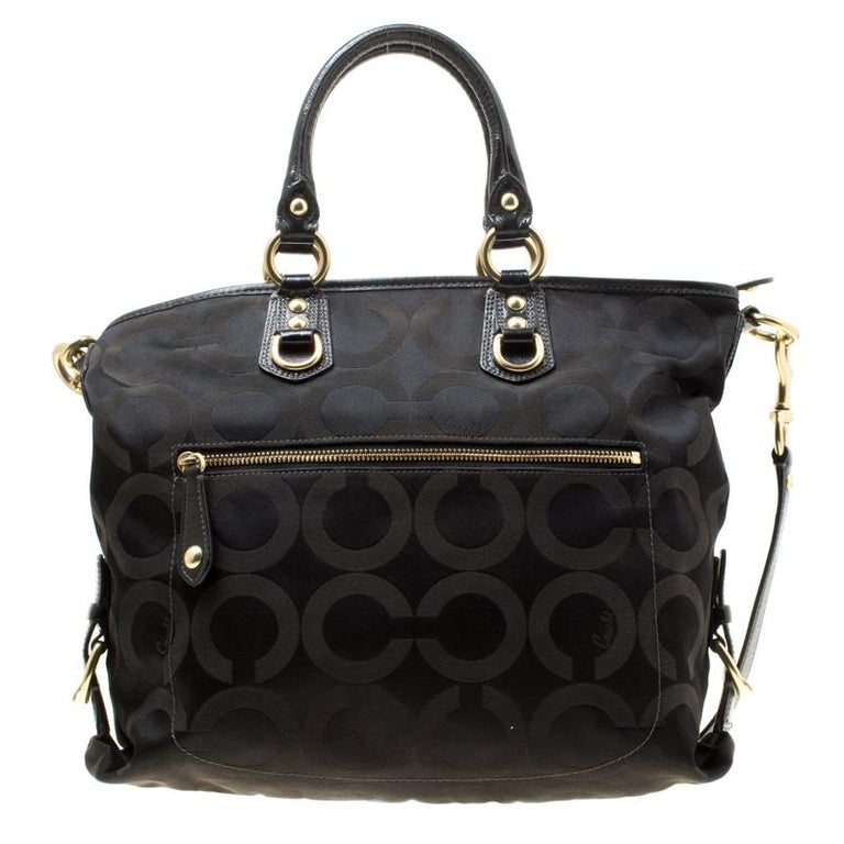 Coach Black Signature Fabric and Leather Ashley Top Handle Bag For Sale ...
