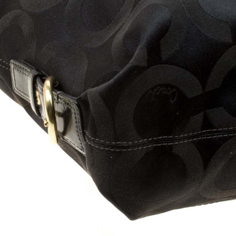 Coach Black Signature Fabric and Leather Ashley Top Handle Bag For Sale