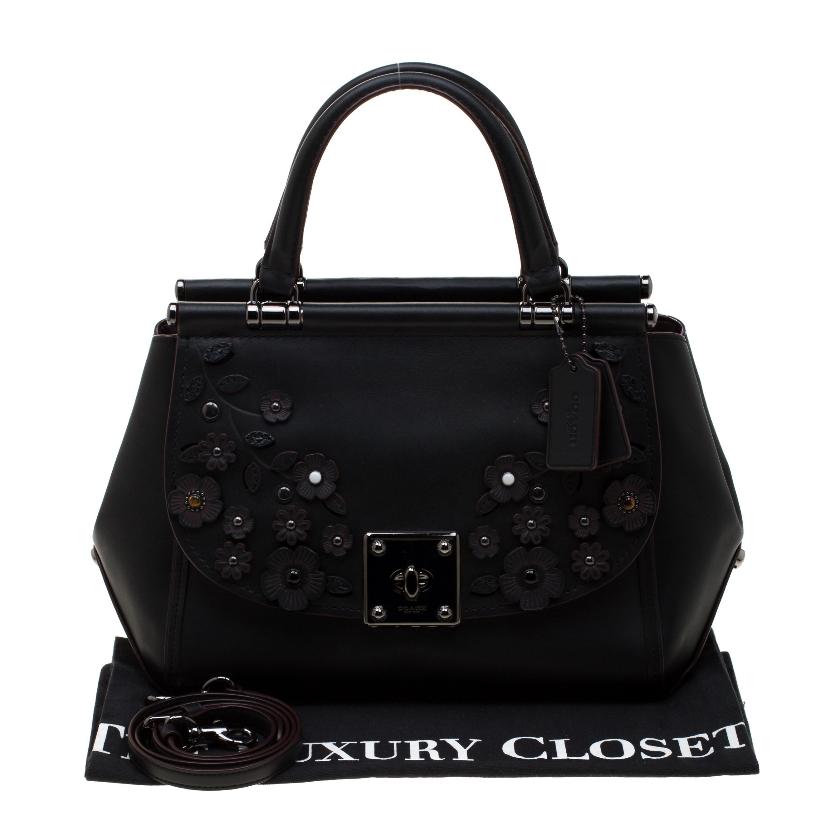 Coach Black Willow Floral Leather Drifter Satchel 5
