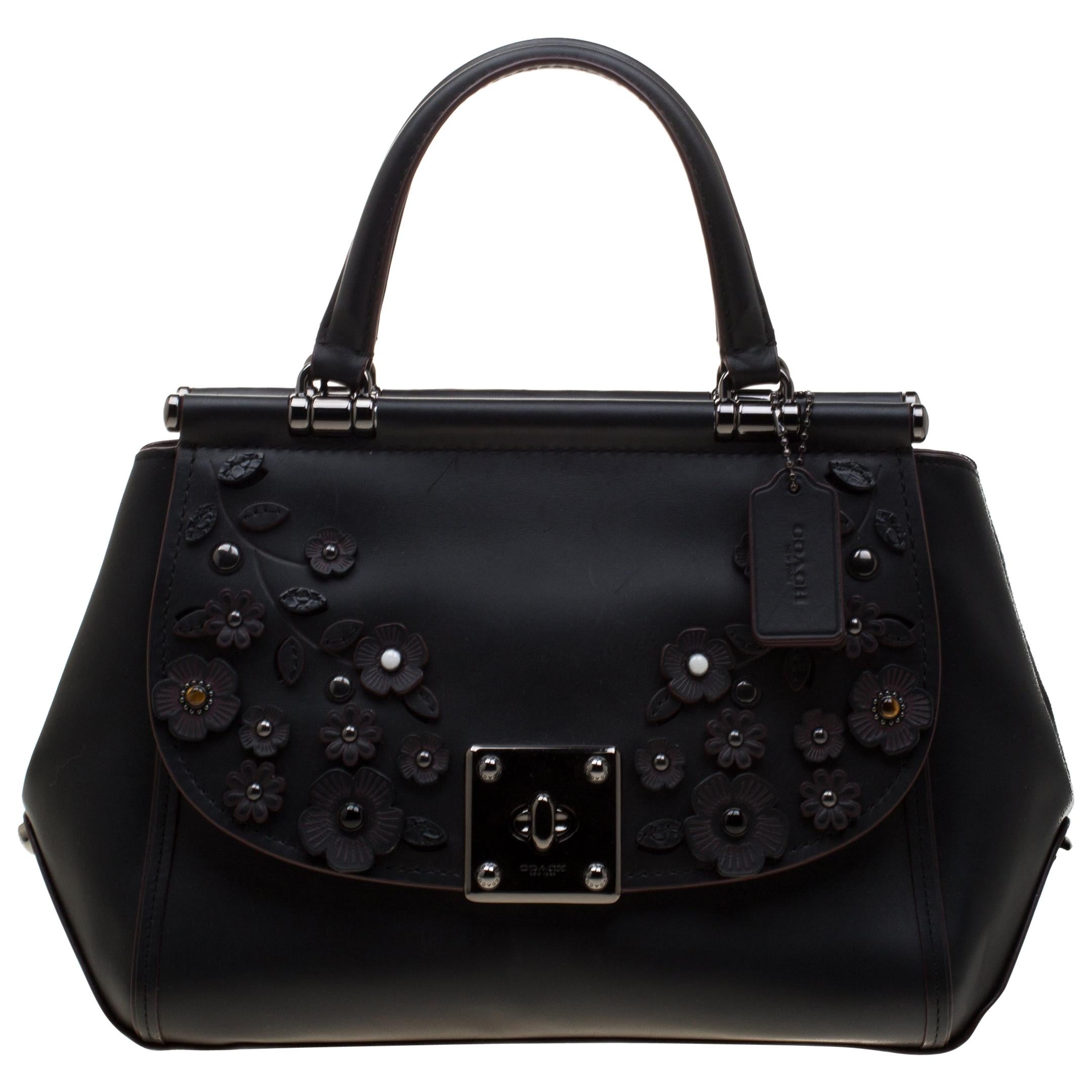 Coach Black Willow Floral Leather Drifter Satchel