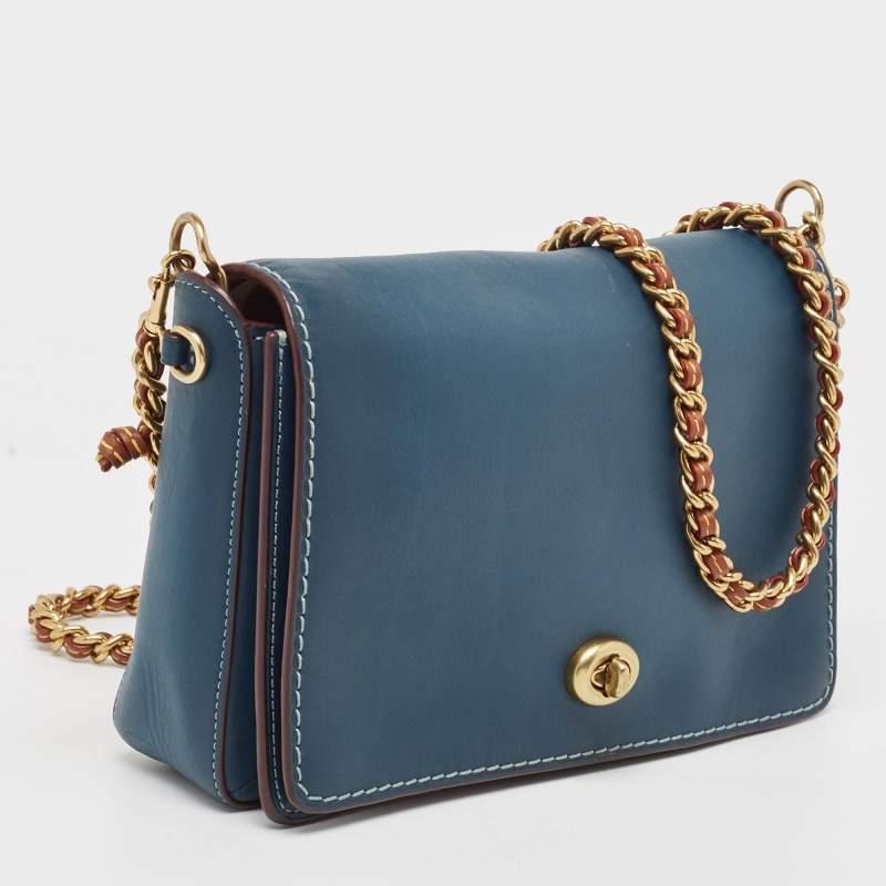 Gray Coach Blue/Brown Leather Dinky Crossbody Bag