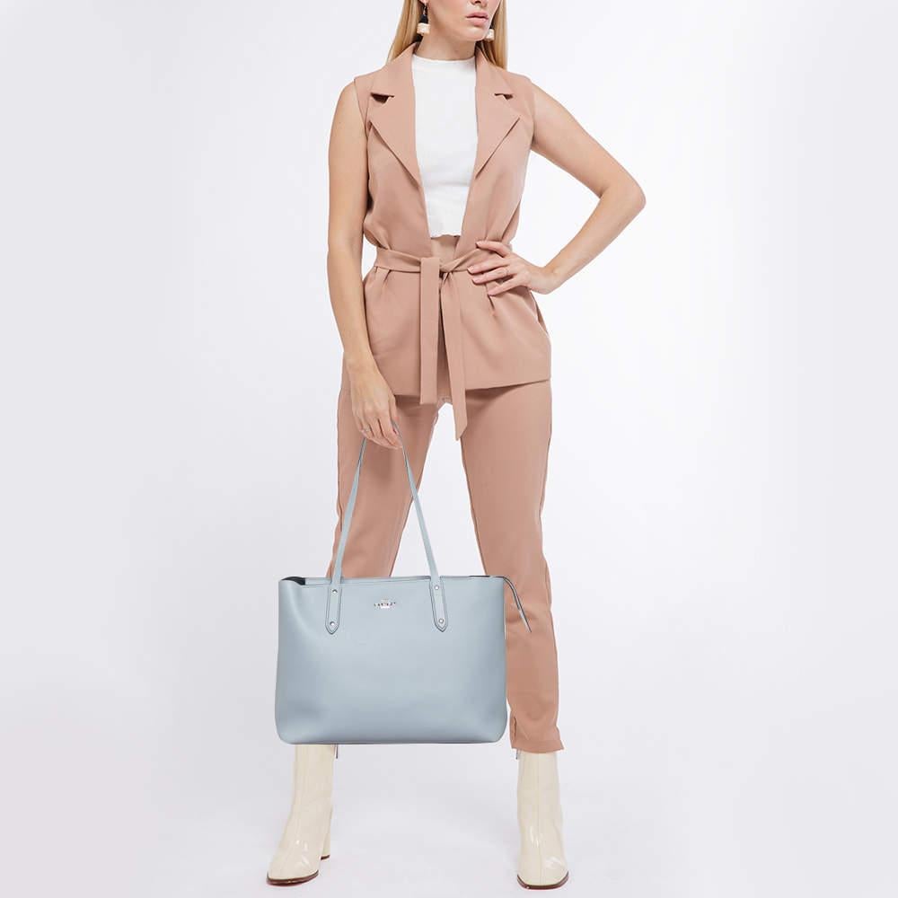 Gray Coach Blue Leather Central Zip Shopper Tote
