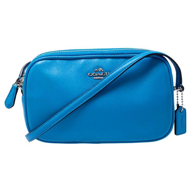 Coach Blue Leather Double Zip Camera Crossbody Bag For Sale at 1stDibs