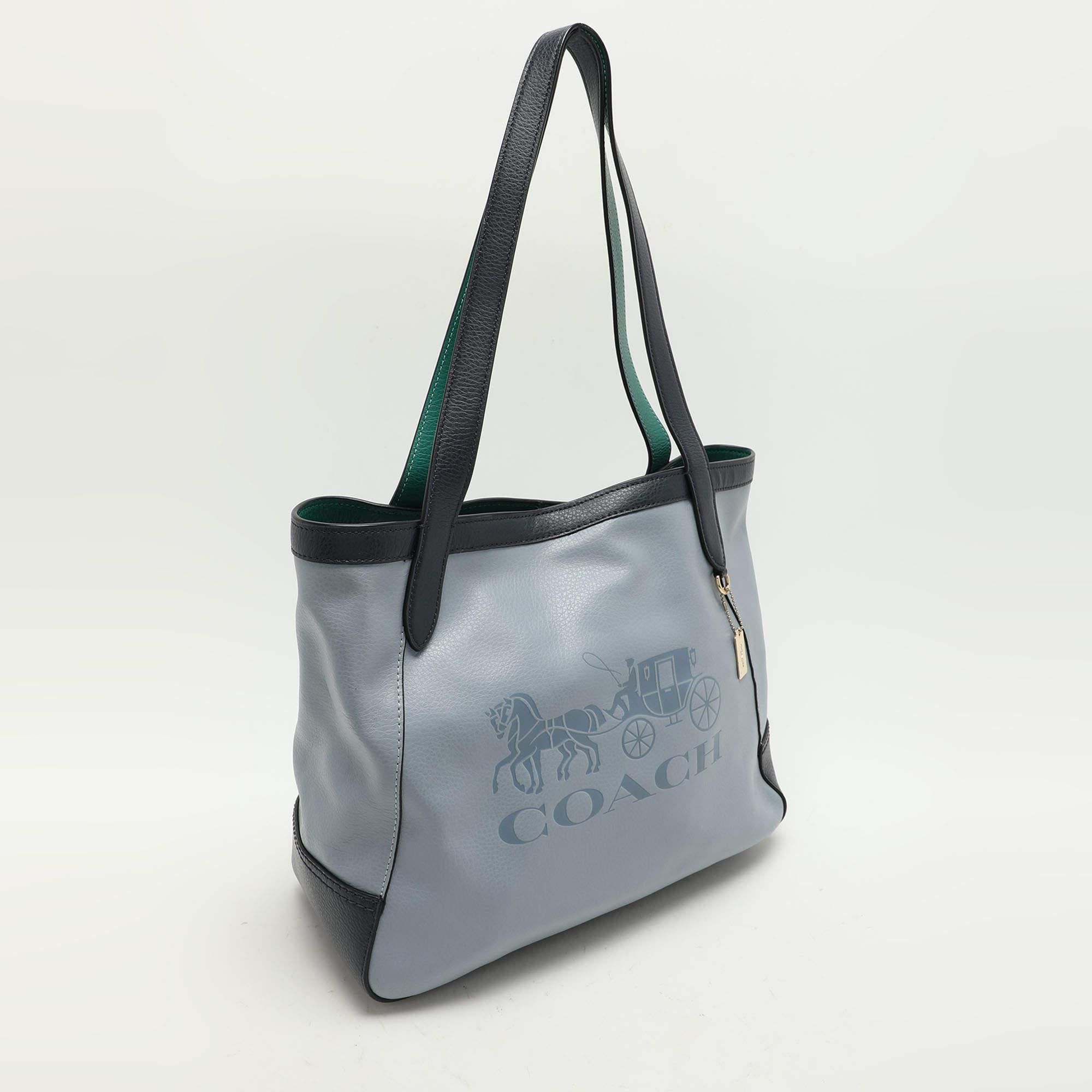 Gray Coach Blue Leather Horse And Carriage Tote For Sale