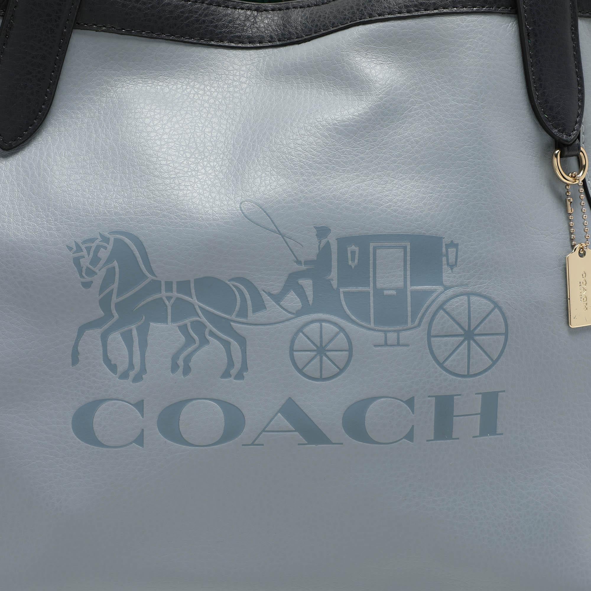 Coach Blue Leather Horse And Carriage Tote For Sale 1