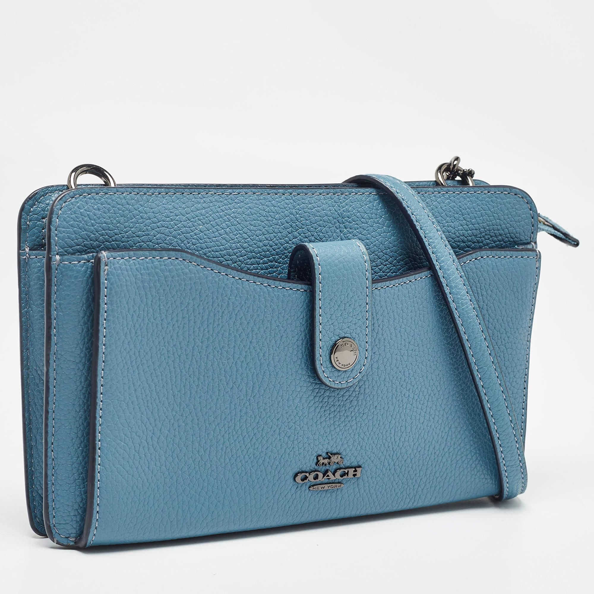 Bleu Coach sac à bandoulière Pop Up Noa en cuir bleu en vente