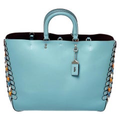 Coach Blue Leather Rogue Coach Link Detail Tote