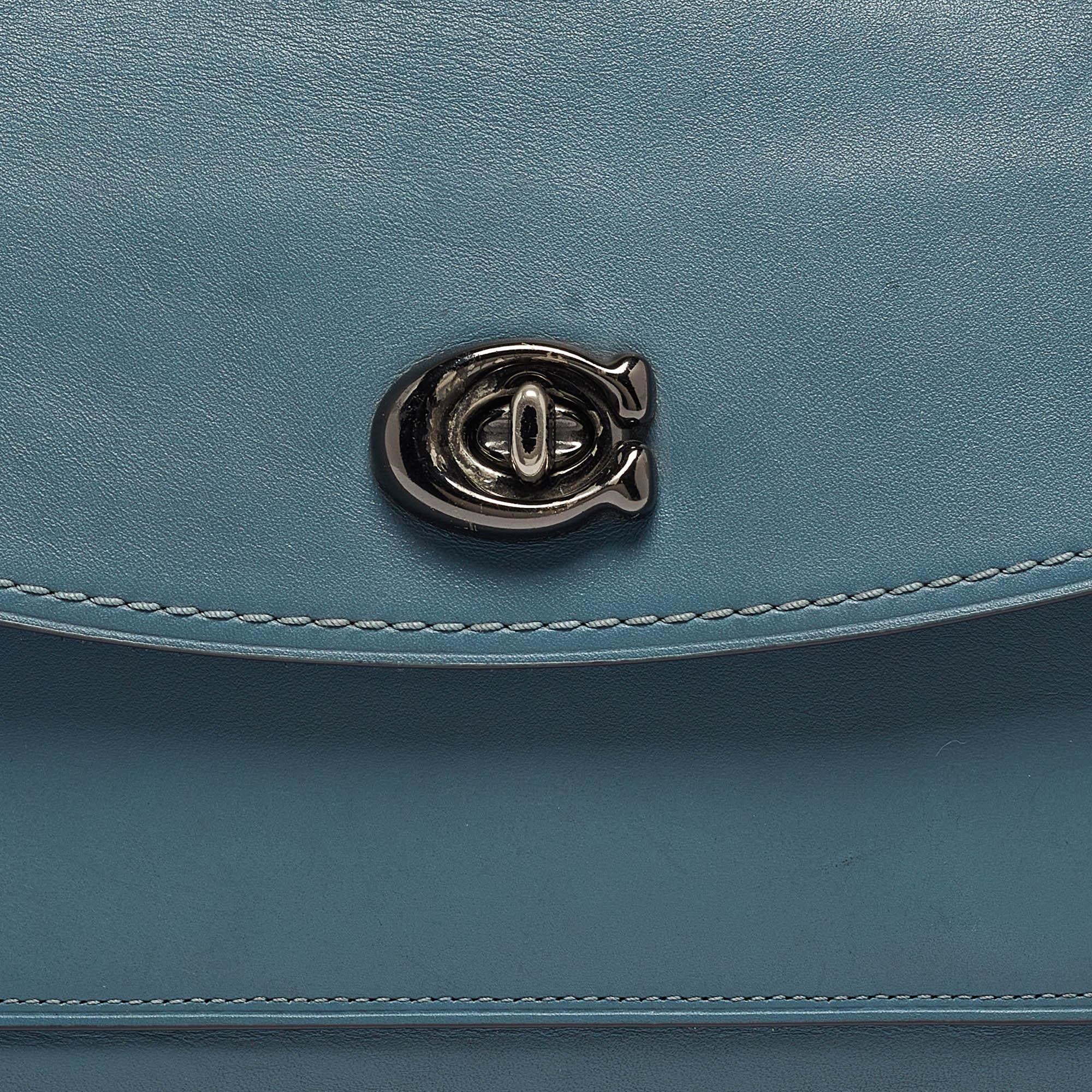 Women's Coach Blue Leather Small Parker Chain Flap Shoulder Bag