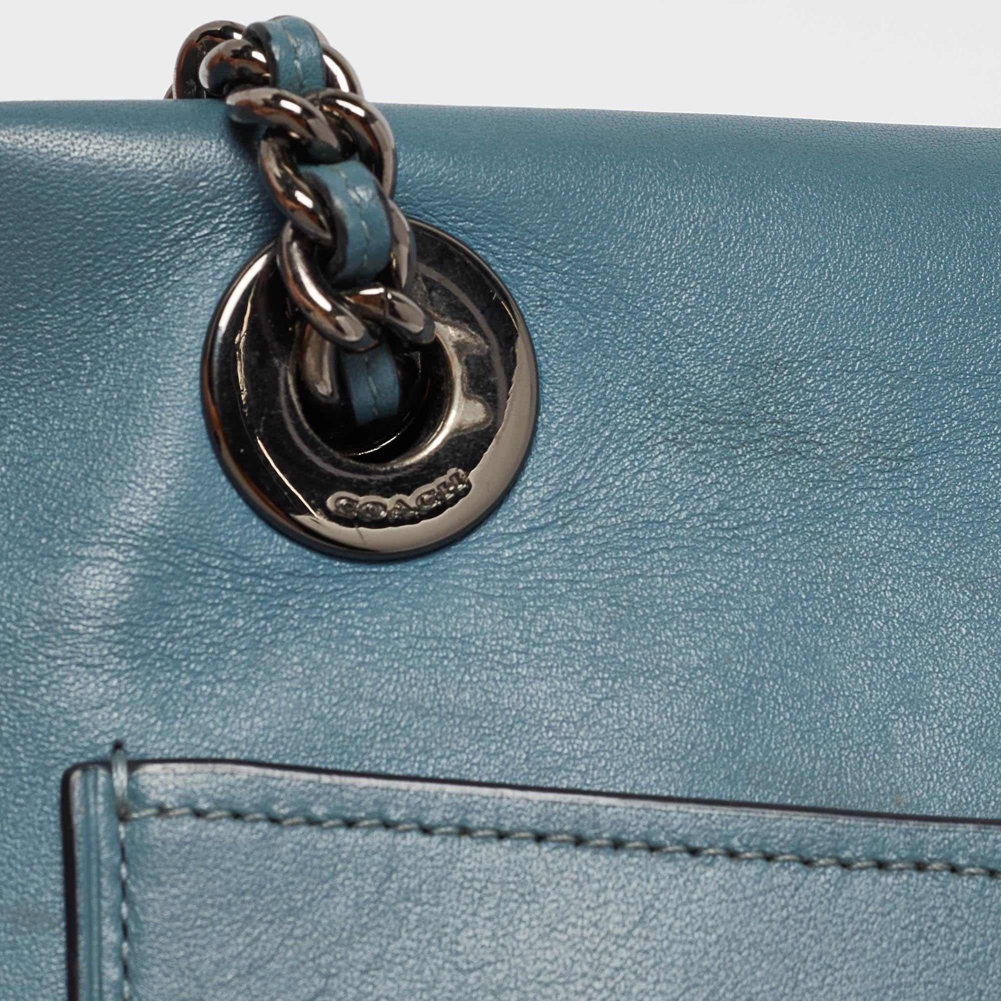 Coach Blue Leather Small Parker Chain Flap Shoulder Bag 1