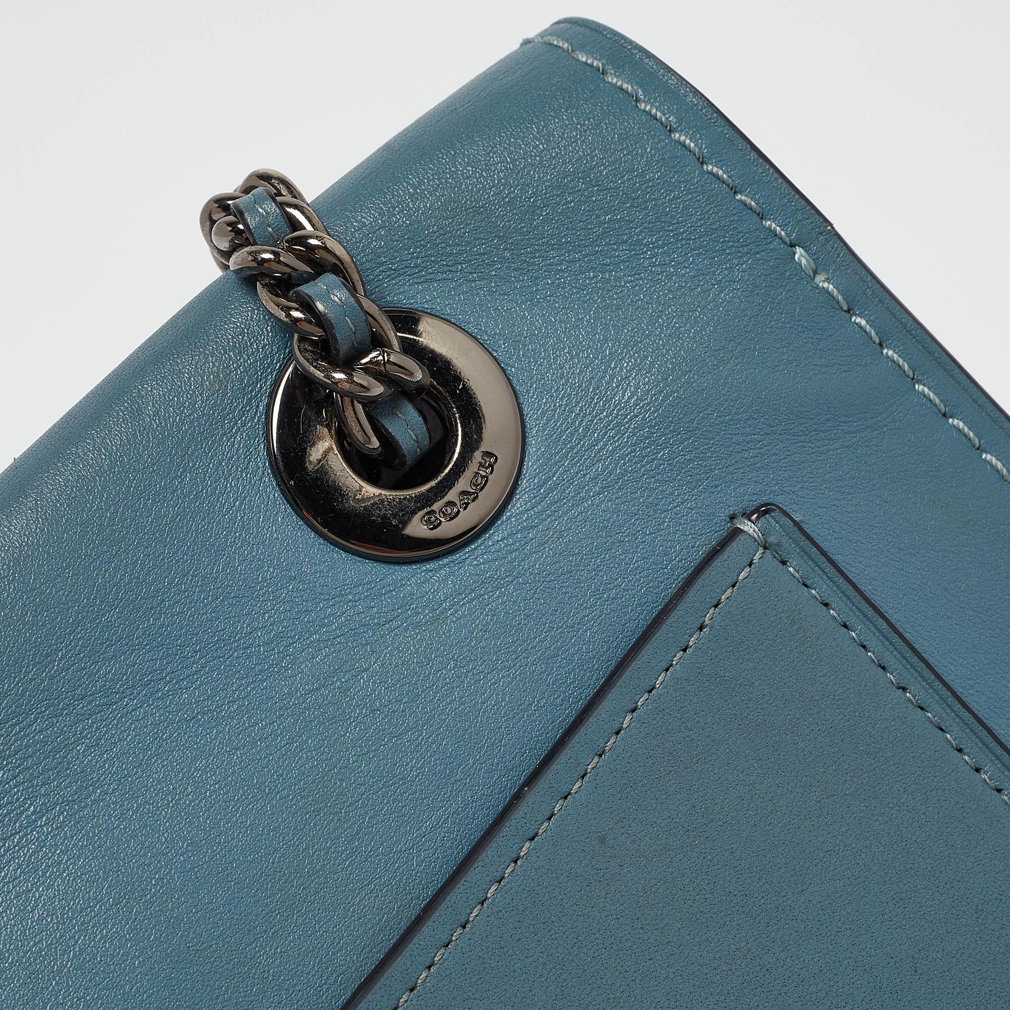 Coach Blue Leather Small Parker Chain Flap Shoulder Bag 2