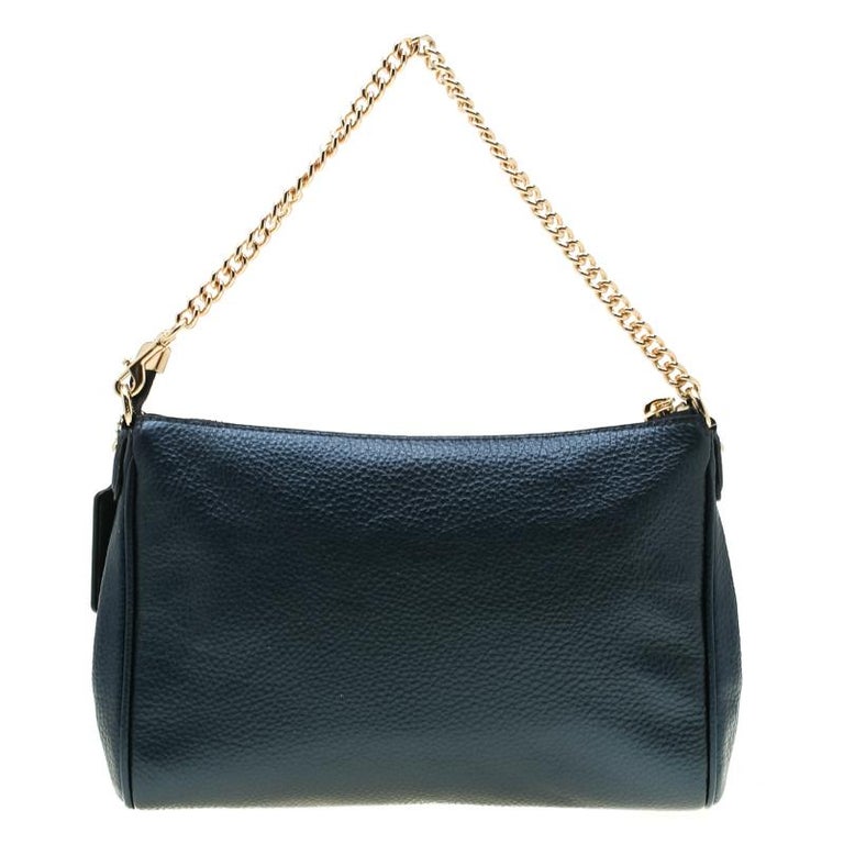 Coach Blue Metallic Leather Carrie Crossbody Bag For Sale at 1stDibs