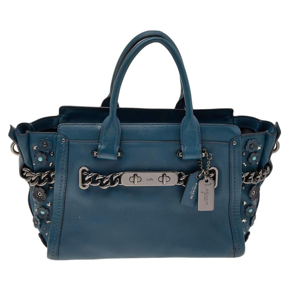 Coach Blue Patch Embellished Leather Swagger 27 Carryall Satchel