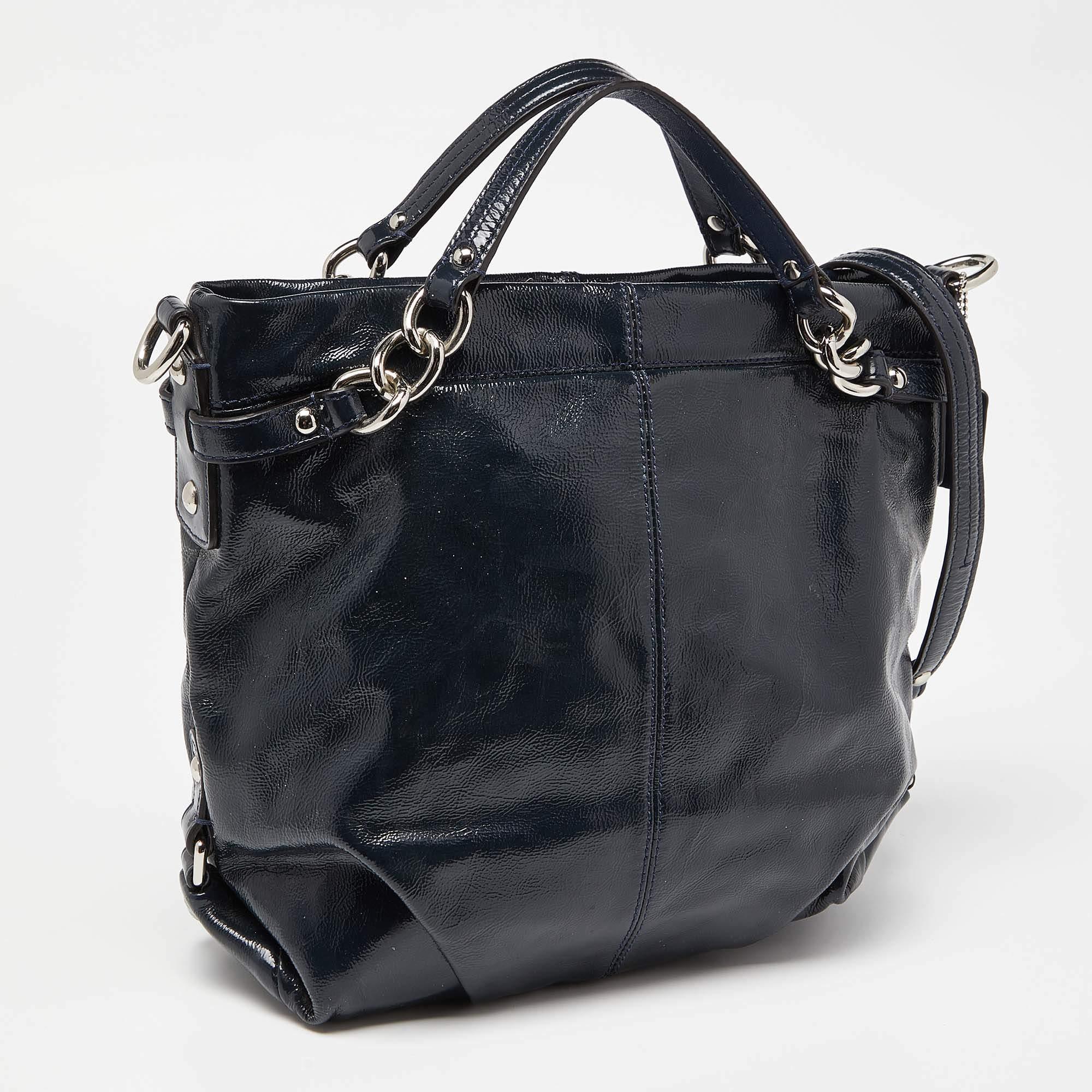 Black Coach Blue Patent Leather Brooke Hobo For Sale