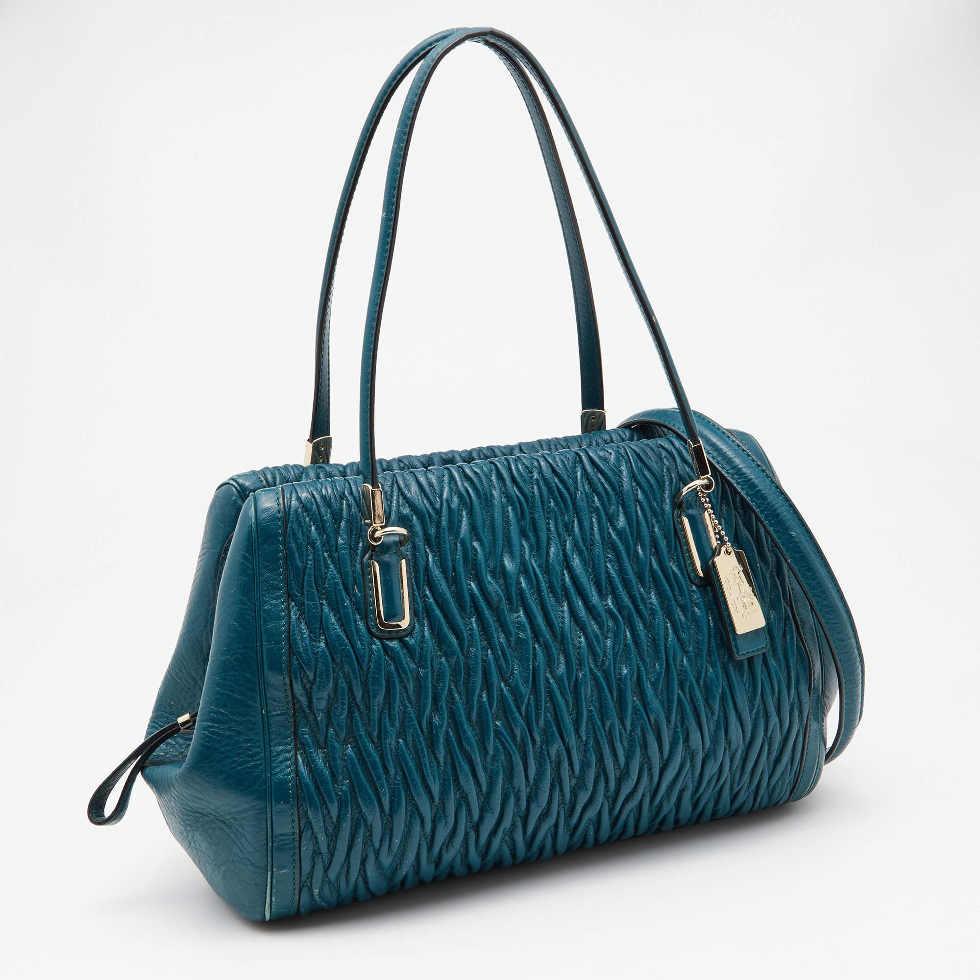 Coach Blue Twist Gathered Leather Madison Madeline Eastwest Satchel In Fair Condition For Sale In Dubai, Al Qouz 2