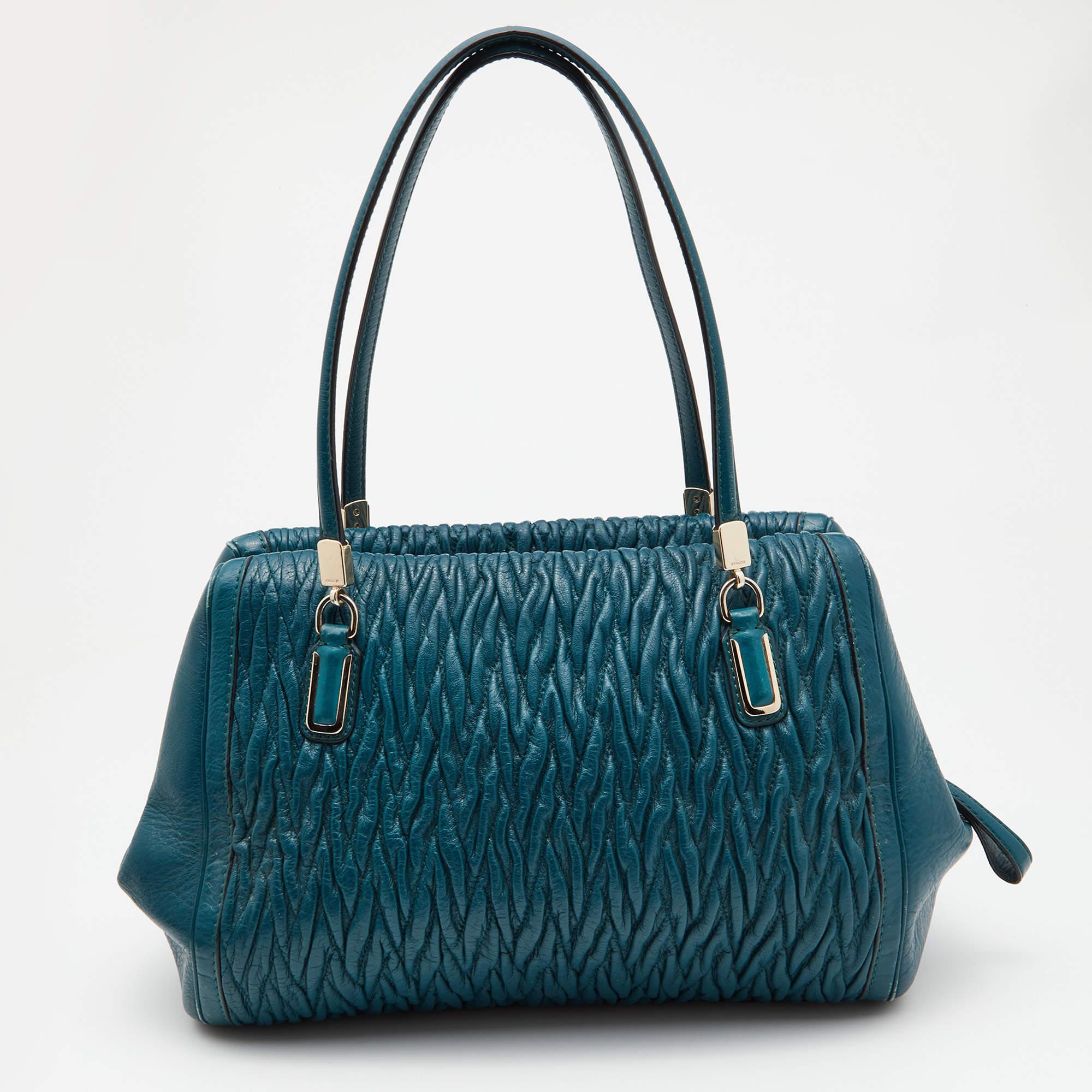 Women's Coach Blue Twist Gathered Leather Madison Madeline Eastwest Satchel For Sale