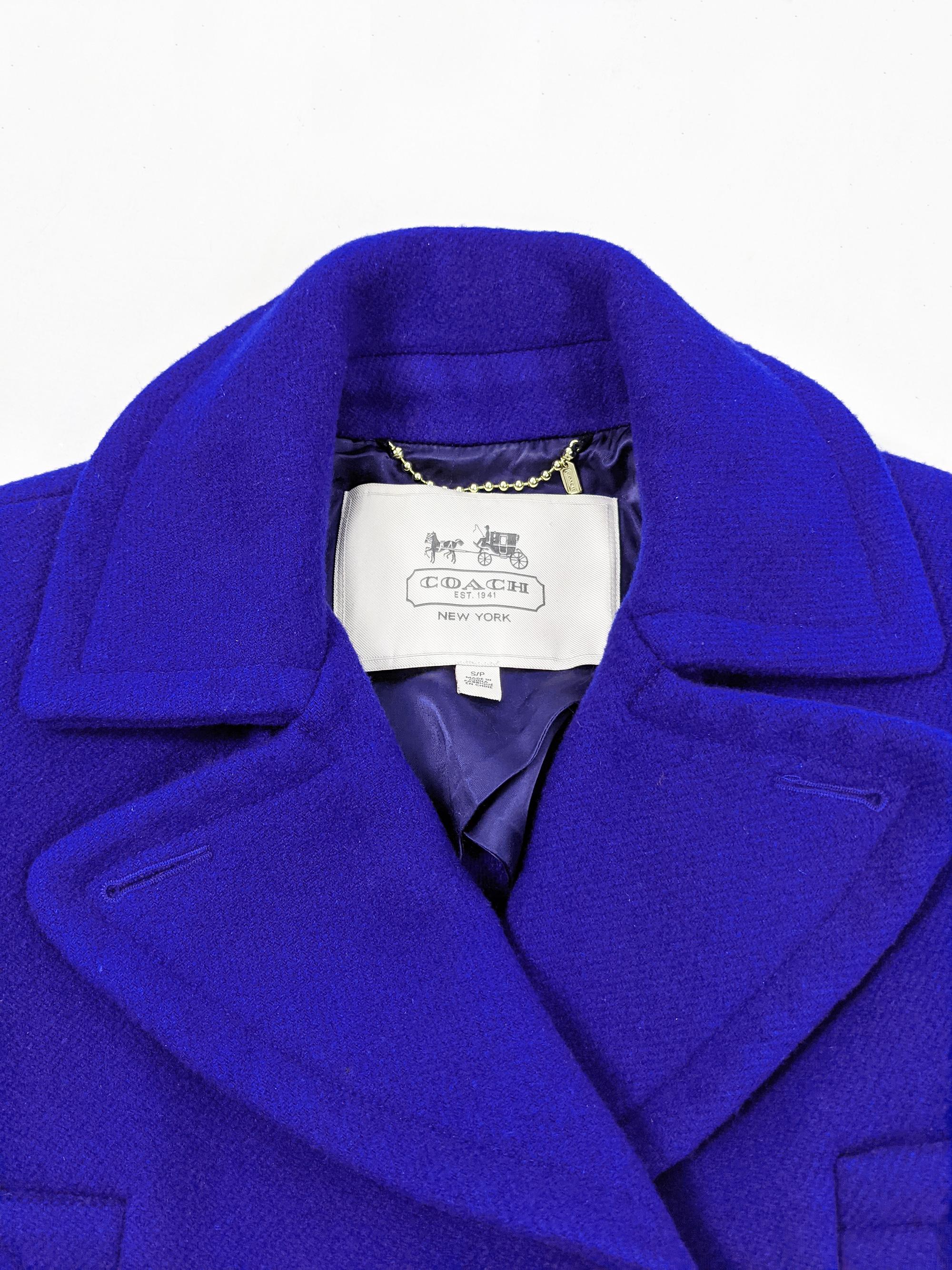 Coach Blue Wool Blend Womens Pea Coat In Excellent Condition In Doncaster, South Yorkshire