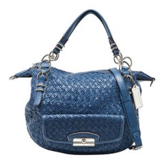 Used Coach Blue Woven Leather Kristin Hobo