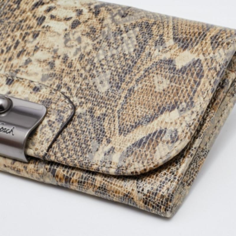 De las mujeres Cartera continental con solapa de piel repujada de pitón marrón/beige Coach en venta