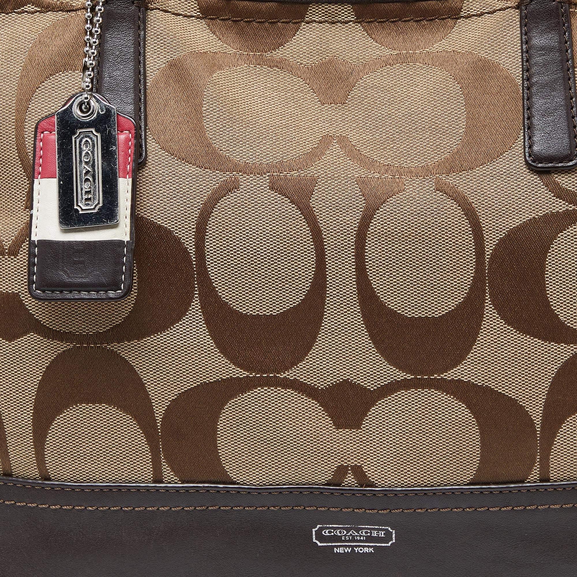 Coach Brown/Beige Signature Canvas and Leather Hamptons Weekend Tote 1