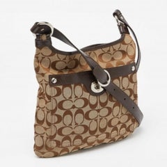 Coach Brown/Beige Signature Canvas and Patent Leather Crossbody Bag