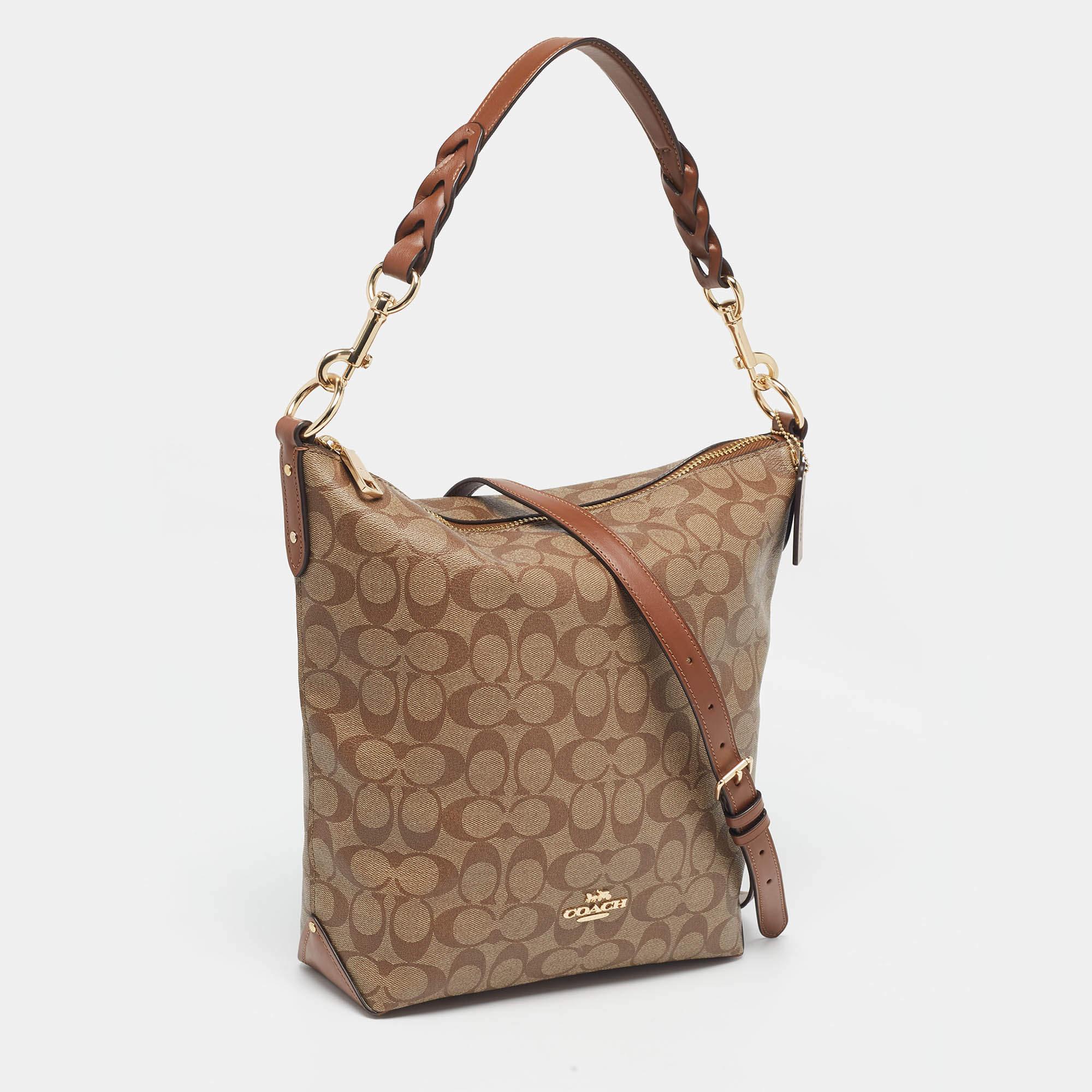 Coach Brown/Beige Signature Coated Canvas Abby Duffle Shoulder Bag In Excellent Condition In Dubai, Al Qouz 2