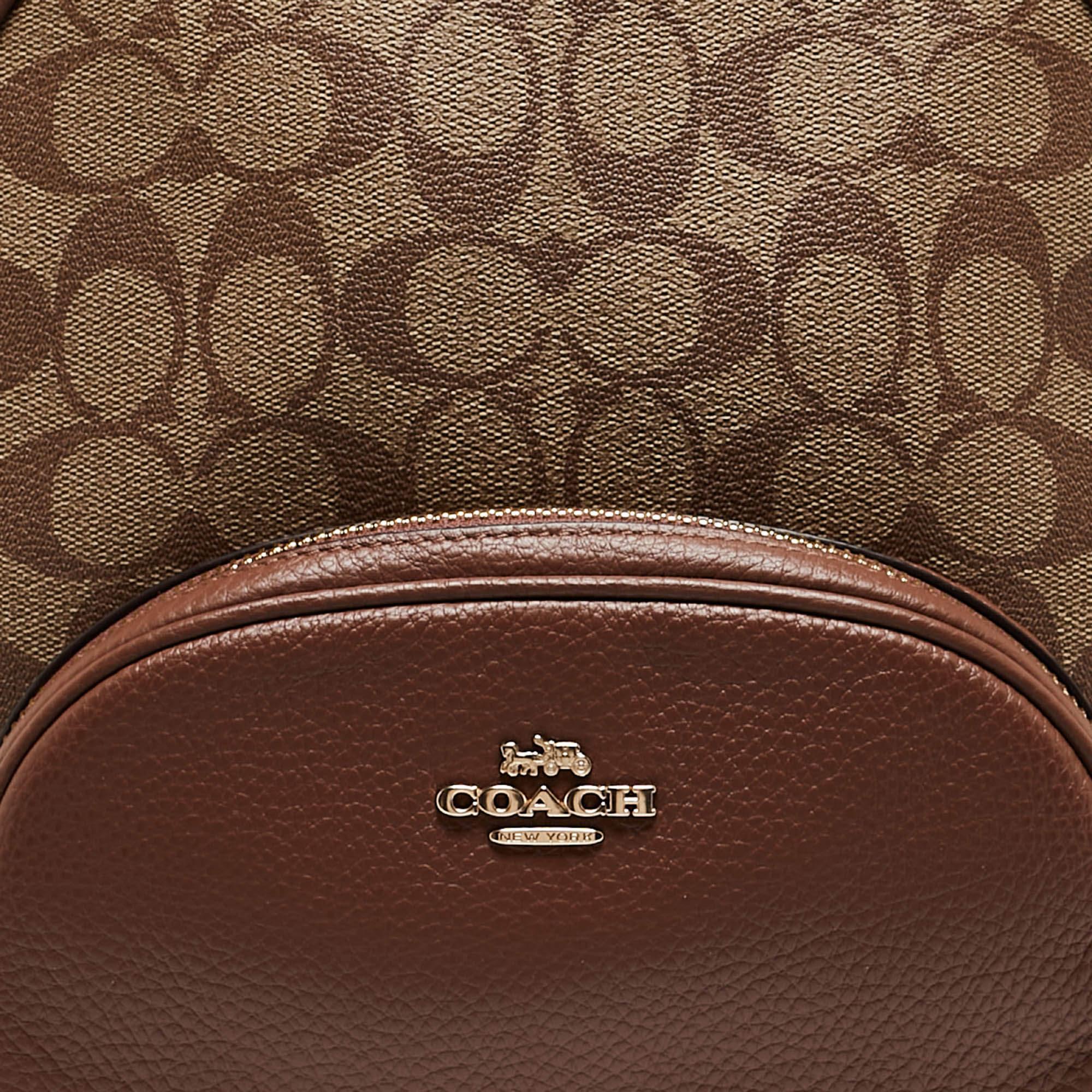 Coach Brown/Beige Signature Coated Canvas and Leather Court Backpack 10