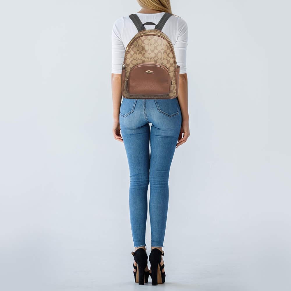 Coach Brown/Beige Signature Coated Canvas and Leather Court Backpack In Excellent Condition In Dubai, Al Qouz 2