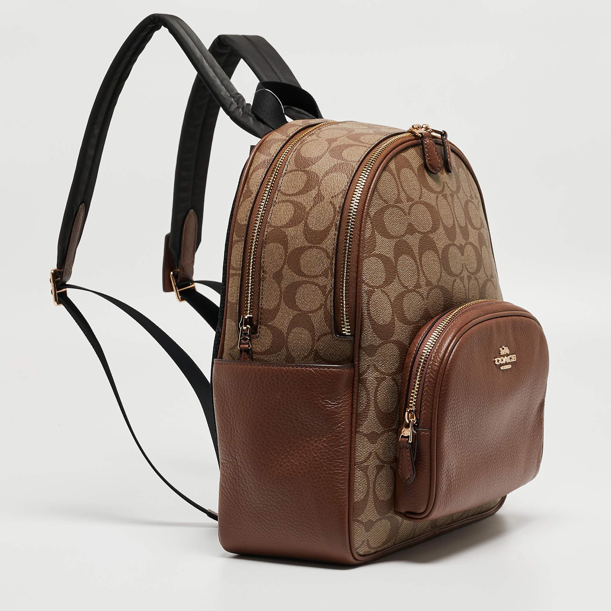 Women's Coach Brown/Beige Signature Coated Canvas and Leather Court Backpack