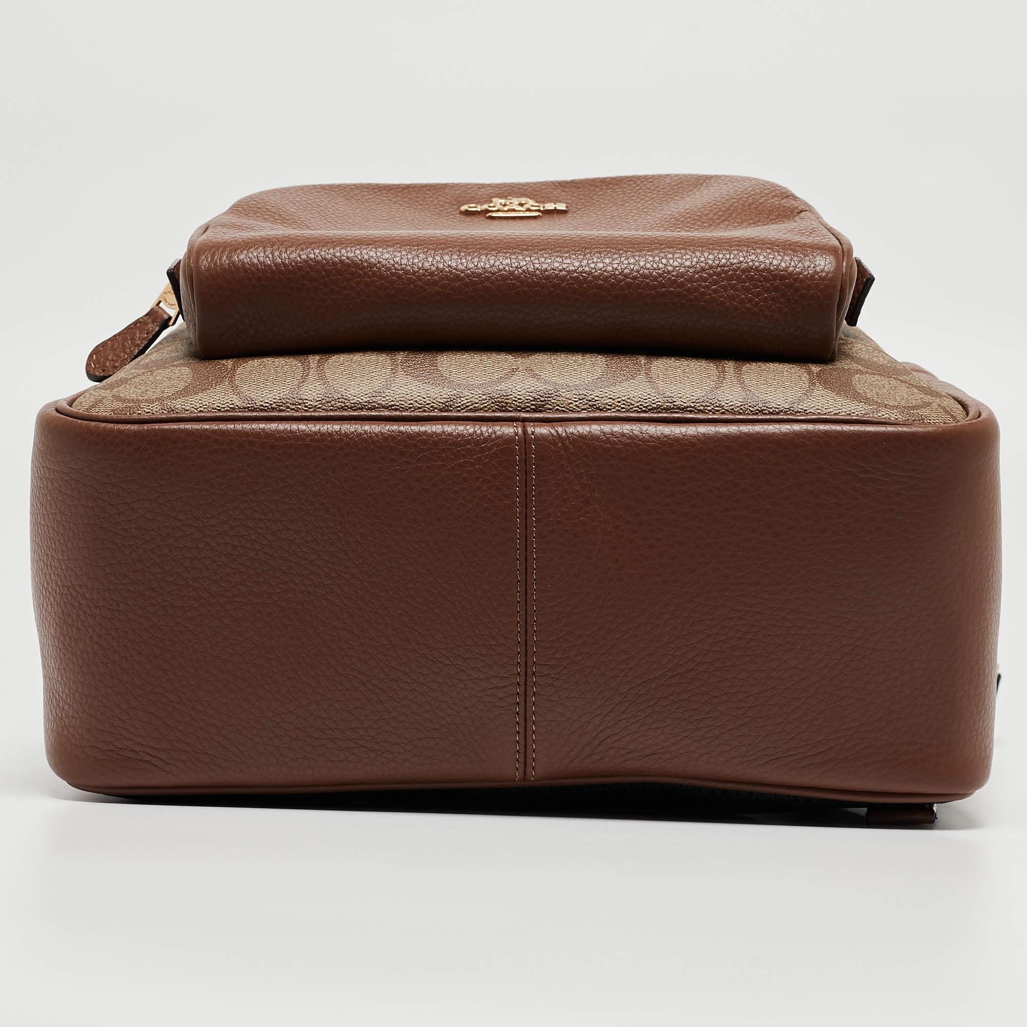 Coach Brown/Beige Signature Coated Canvas and Leather Court Backpack 1
