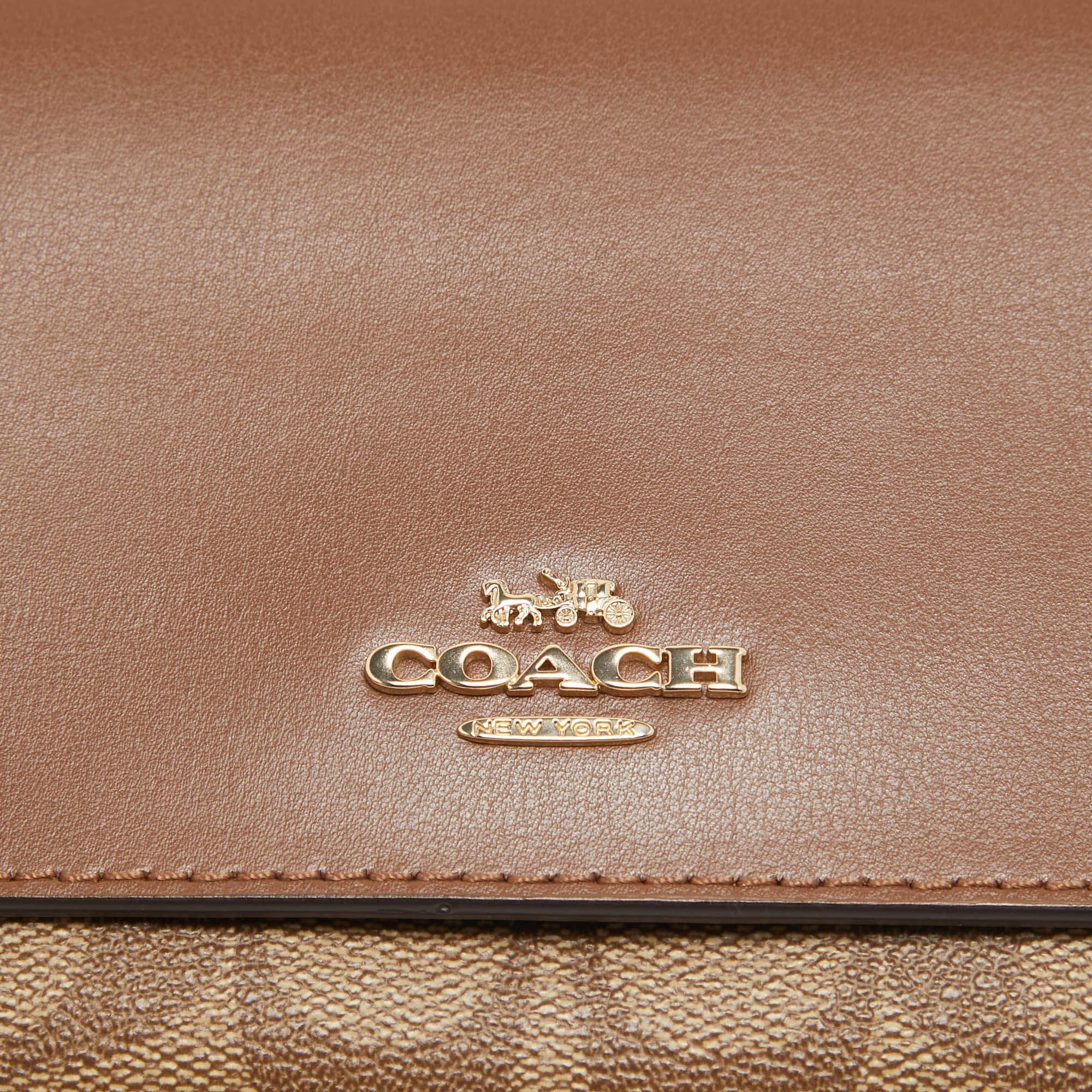 Coach Brown/Beige Signature Coated Canvas and Leather Trifold Long Wallet For Sale 2