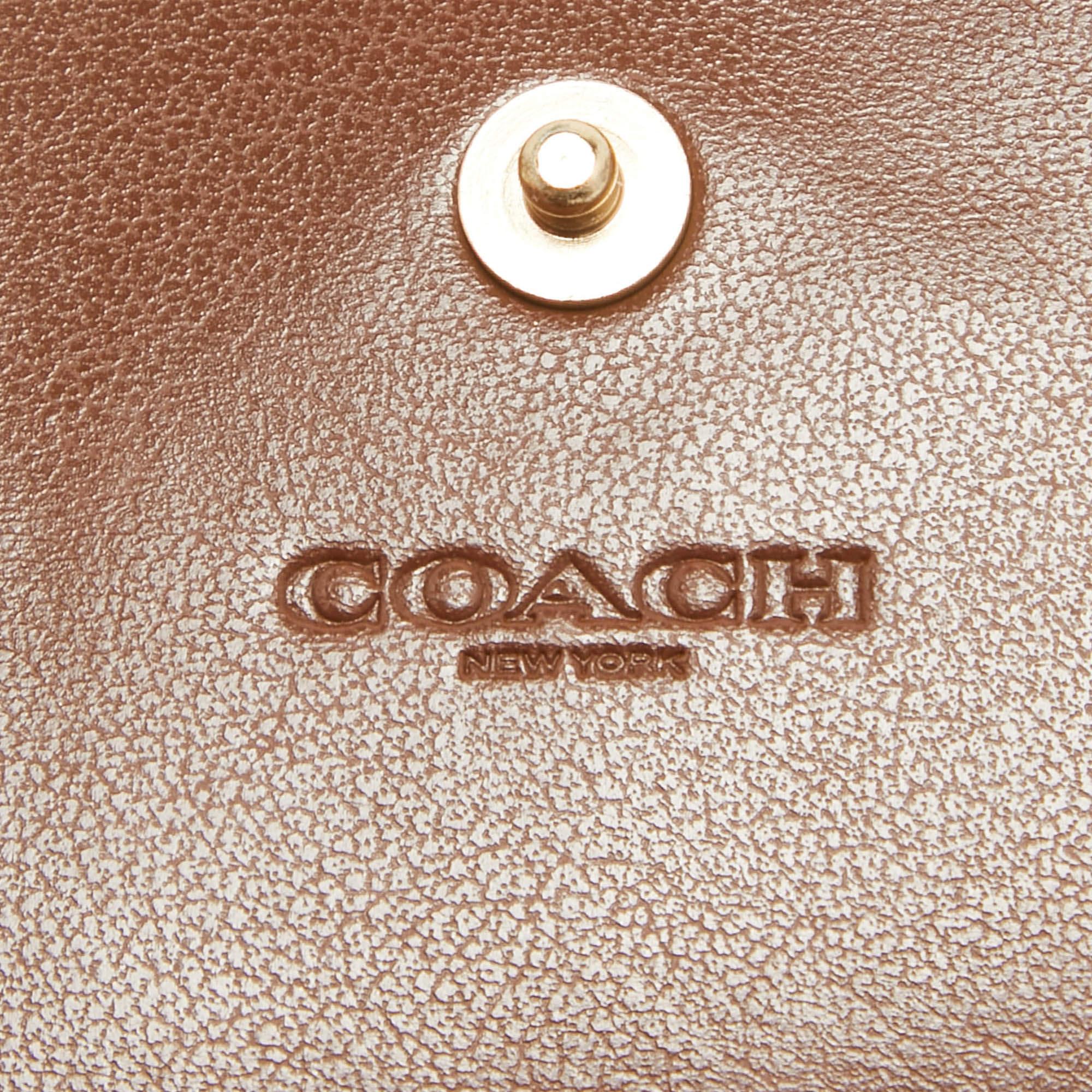 Coach Brown/Beige Signature Coated Canvas and Leather Trifold Long Wallet en vente 5