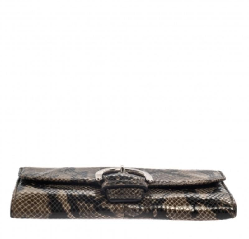 Women's Coach Brown/Black Python Embossed Leather Soho Continental Wallet For Sale